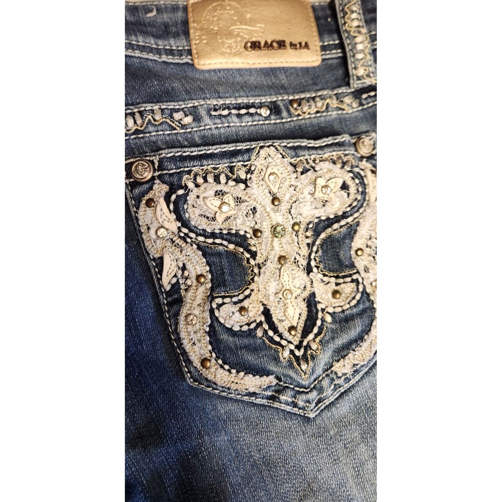 Grace in LA GRACE IN LA Skinny Jeans Women's Size 28 Denim Pants 5-Pocket Embellished Pockets Blue Mid Rise 33in Inseam Stretch Vintage No Women Jeans Size 28" / US 6 / IT 42 - 6 Thumbnail