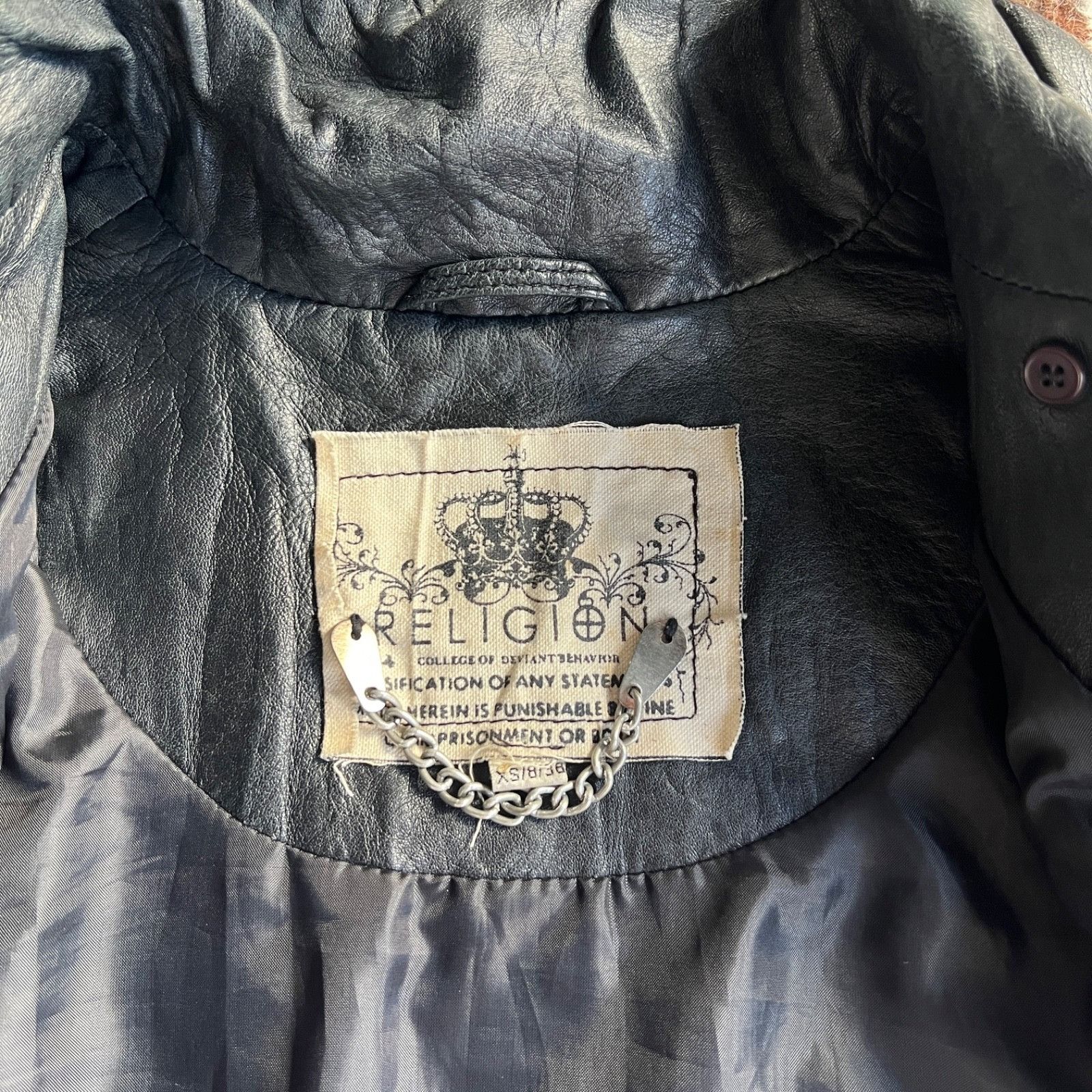 If Six Was Nine Religion Leather Jacket Y2K Gothic Biker 9941AC Size XS / US 0-2 / IT 36-38 - 5 Thumbnail