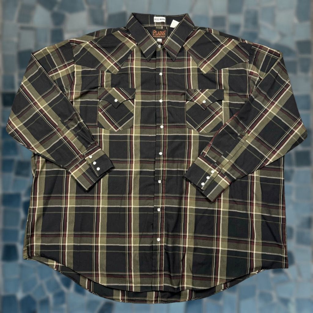 Vintage VINTAGE Plains Pearl Snap Western Shirt Mens 3XLB Cowboy Plaid Rodeo Rockabilly Utility Shirt Big & Tall Black 90s Western Mens Size US XXL / EU 58 / 5 - 1 Thumbnail