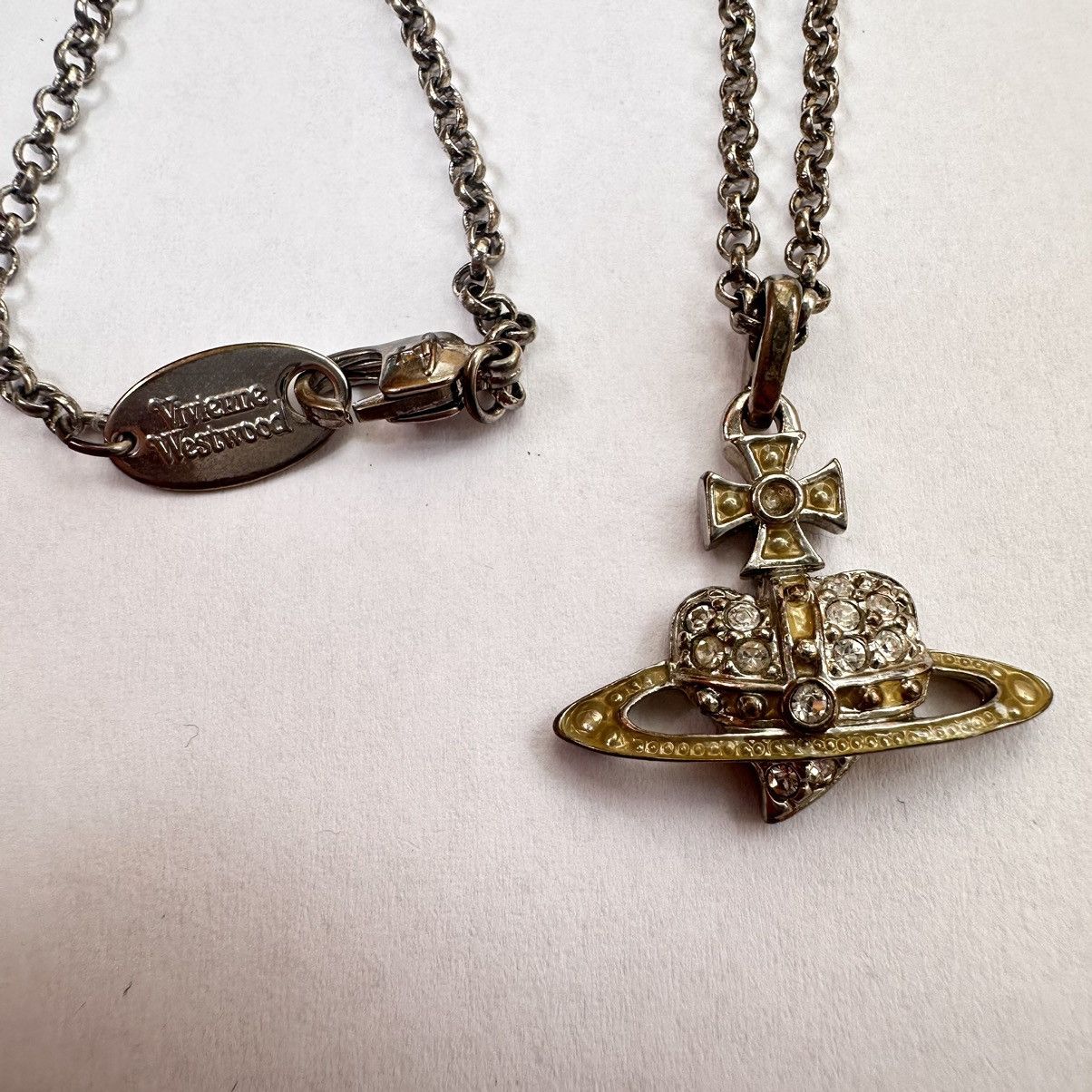 Vivienne Westwood silver green Heart Rare Necklace