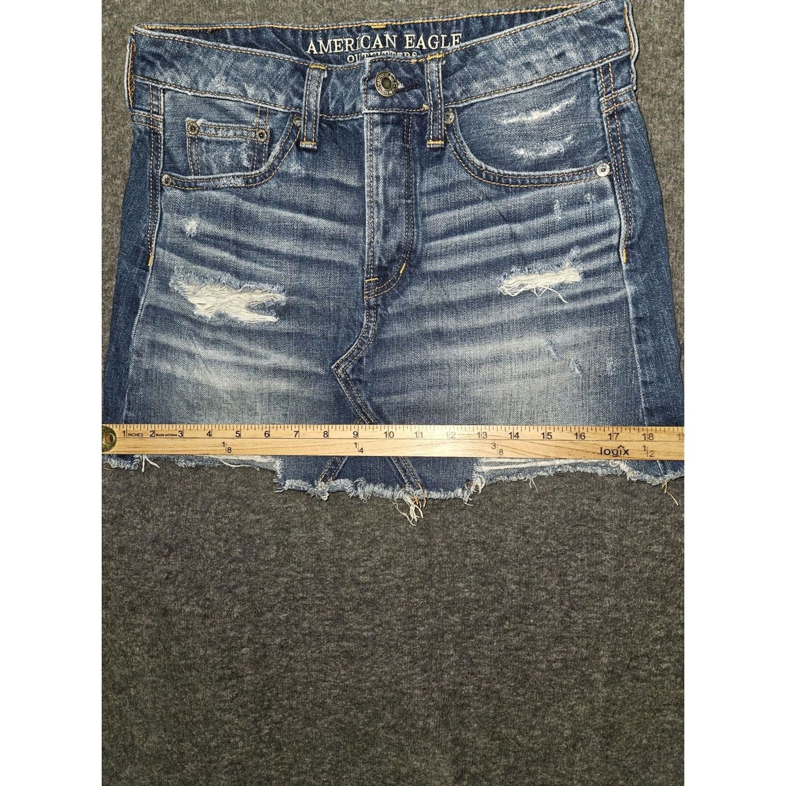 American Eagle Outfitters American Eagle Skirt Womens 2 Denim Hi-Rise Festival Mini Distressed Raw Hem Size 26" / US 2 / IT 38 - 6 Thumbnail