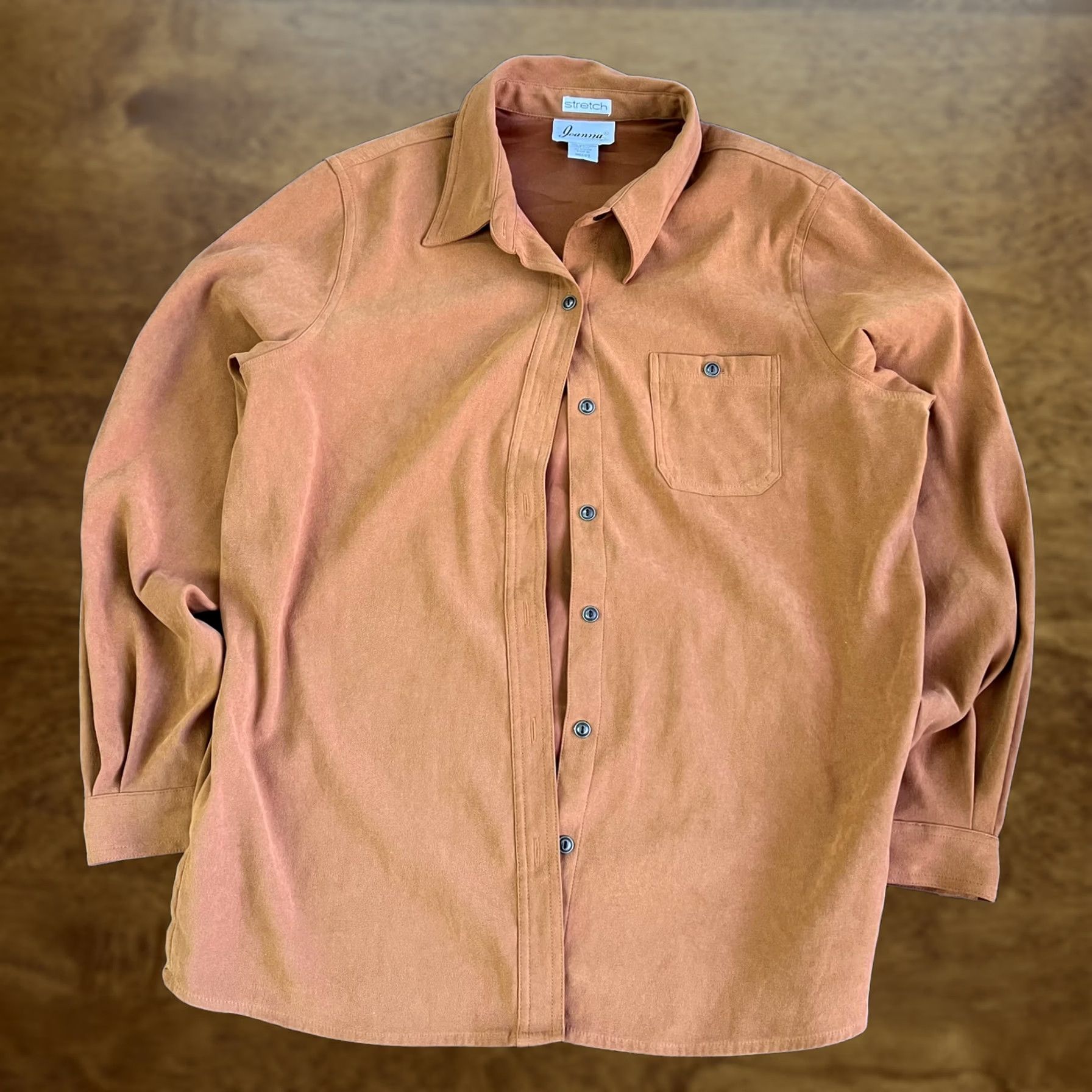 Velvet VINTAGE Joanna Shirt Womens M Petite Orange Velvet Stretch Long Sleeve Button Up Size M / US 6-8 / IT 42-44 - 1 Thumbnail