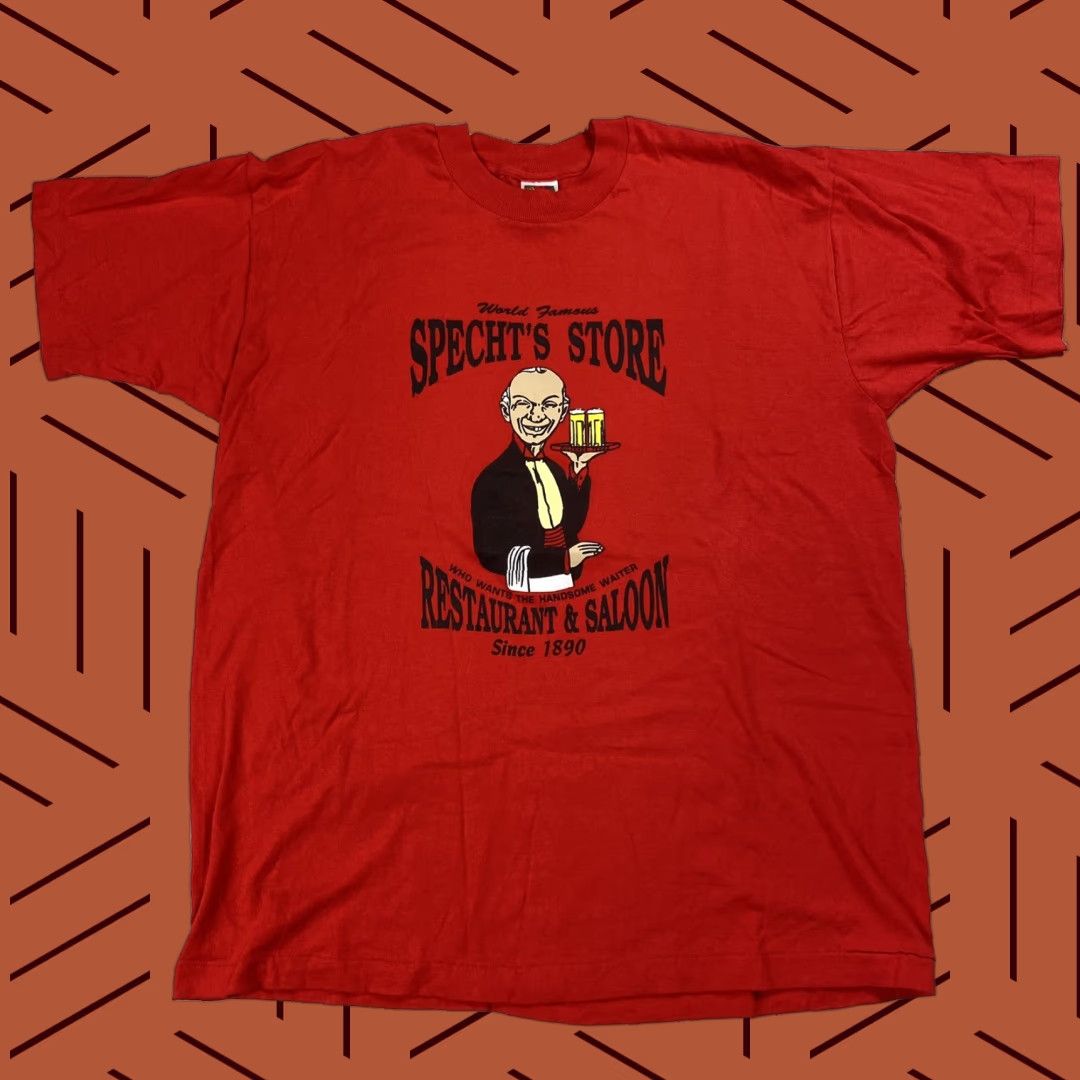 Fruit Of The Loom VTG SPECHT'S STORE RESTAURANT & SALOON TEXAS GRAPHIC T-SHIRT RED XL MENS 90s COWBOY Logo Shirt Mens XL Red 1890 Size US XL / EU 56 / 4 - 1 Thumbnail
