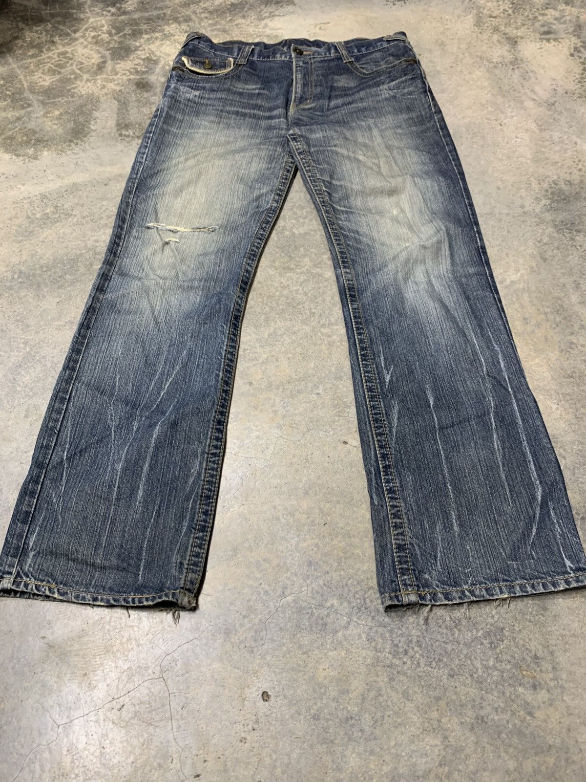 Japanese Brand × Vintage Vintage BACK RUSH Double Waist Clawmark Distressed Jean Size US 34 / EU 50 - 3 Thumbnail