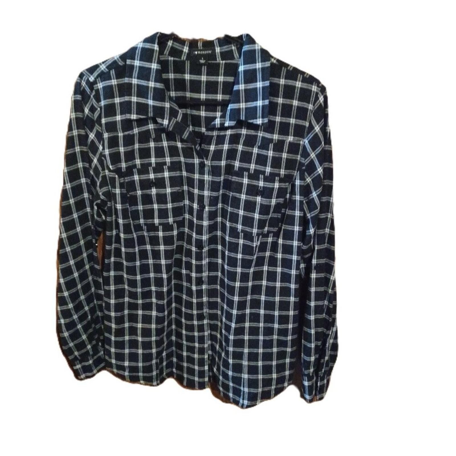 Other I💗Ronson Black & White Plaid Botton Down Blouse Fitted Size L / US 10 / IT 46 - 1 Thumbnail