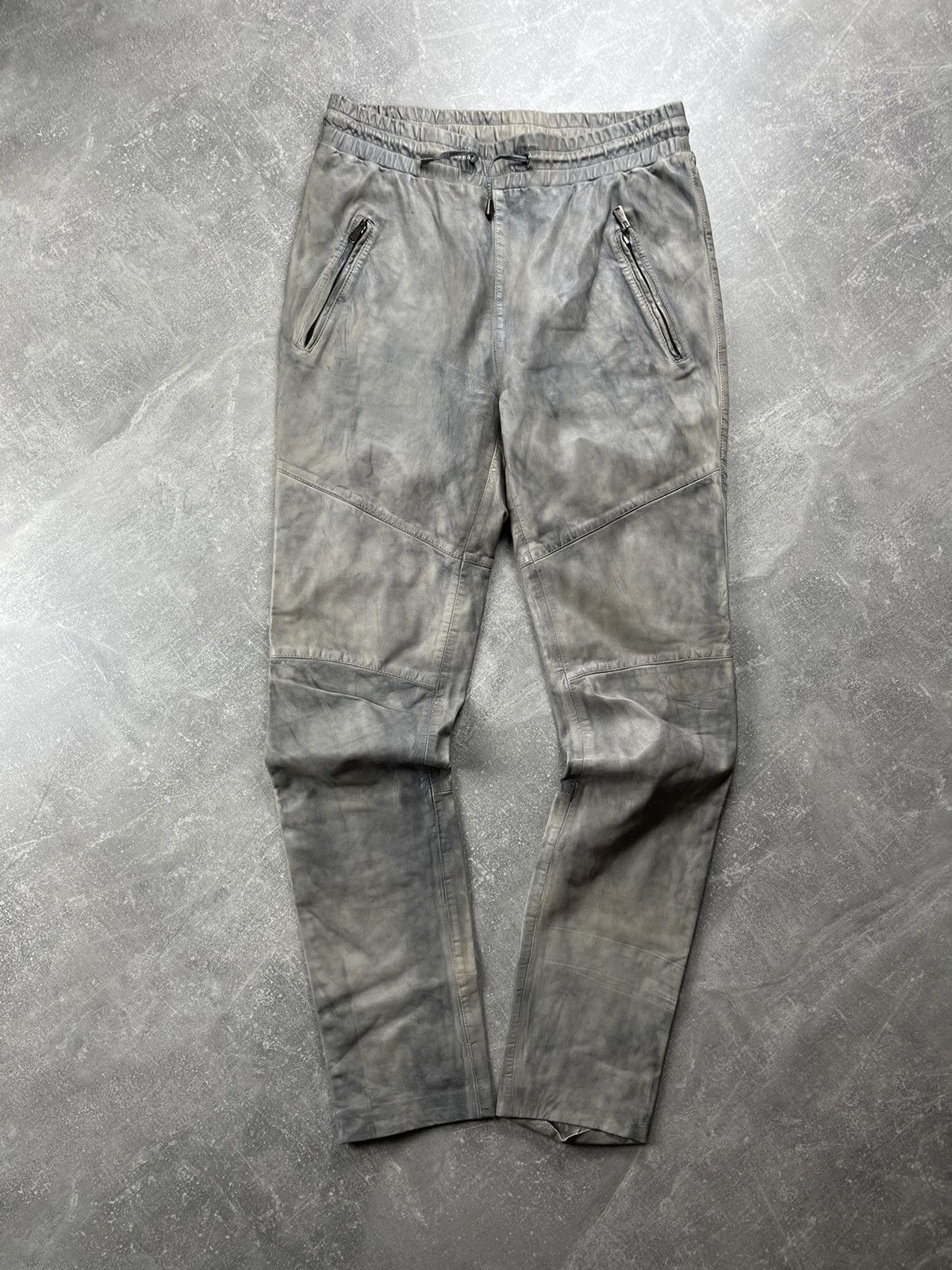 Other One Green Avant Garde Leather Elephant Dyed Pants Cement Size 29" - 2 Thumbnail