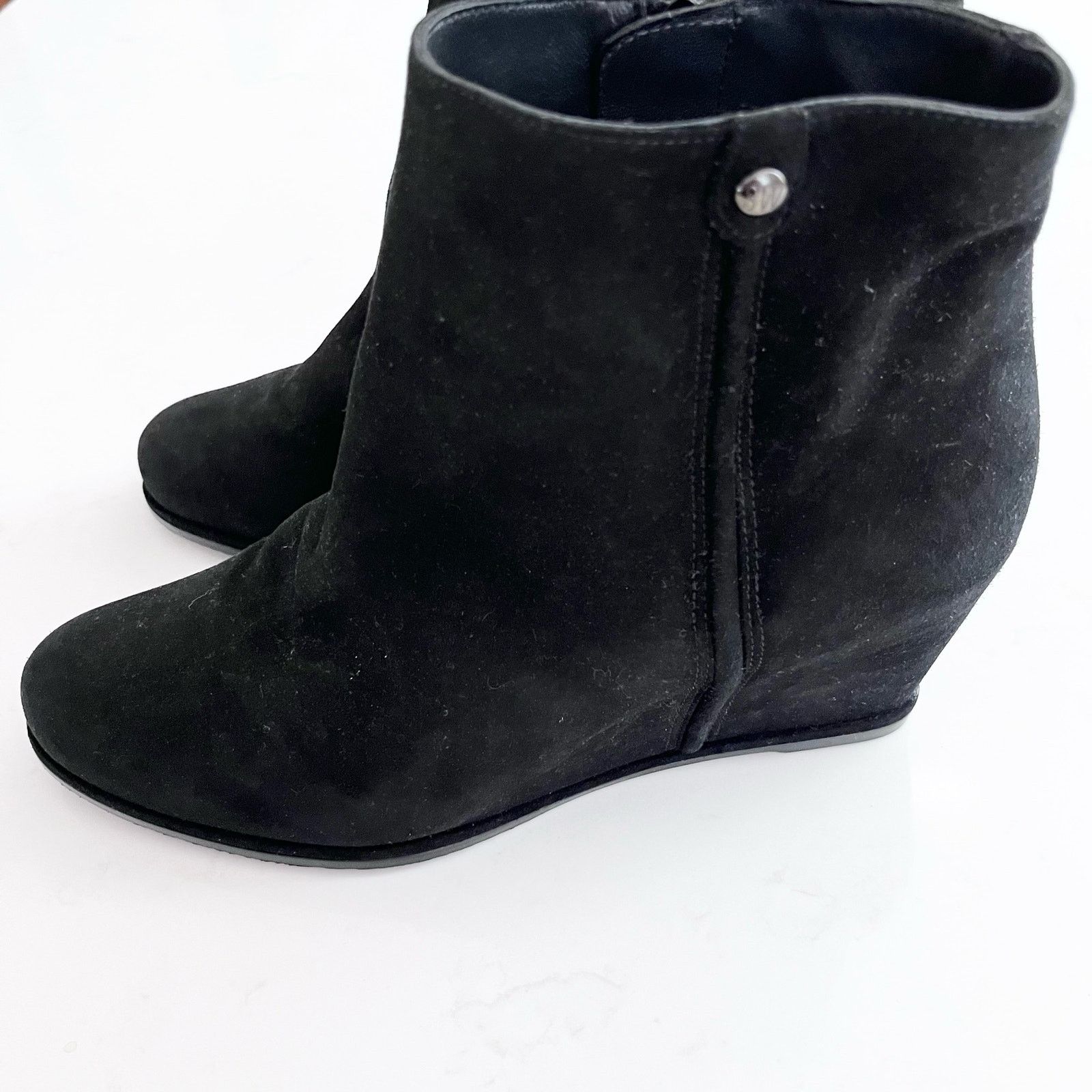 Stuart Weitzman STUART WEITZMAN black 'Sidetrack' suede wedge ANKLE BOOTS Size US 8.5 / IT 38.5 - 3 Thumbnail