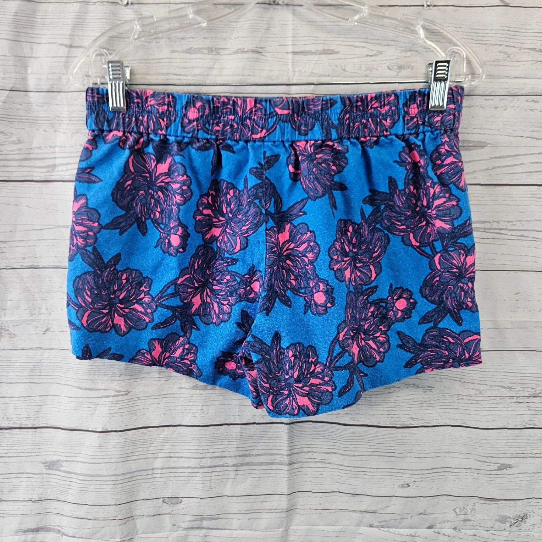 J.Crew J.CREW Womens Shorts Size 4 Blue Pink Floral Linen Blend Pull On Mid Rise Shorts Womens Size 27" / US 4 / IT 40 - 2 Thumbnail