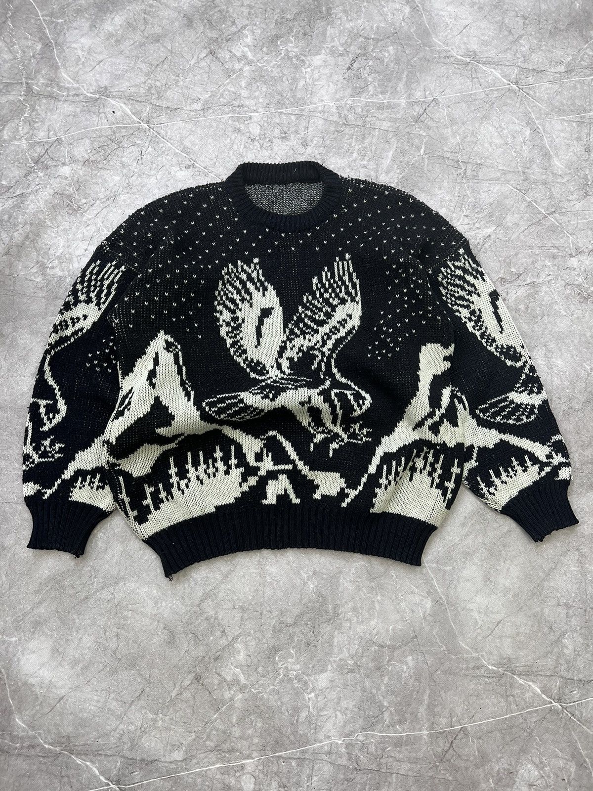 Hysteric Glamour × If Six Was Nine × Le Grande Bleu (L.G.B.) VINTAGE BOXY ARCHIVE EAGLE BLACK SWEATER CREWNECK Size US M / EU 48-50 / 2 - 1 Thumbnail
