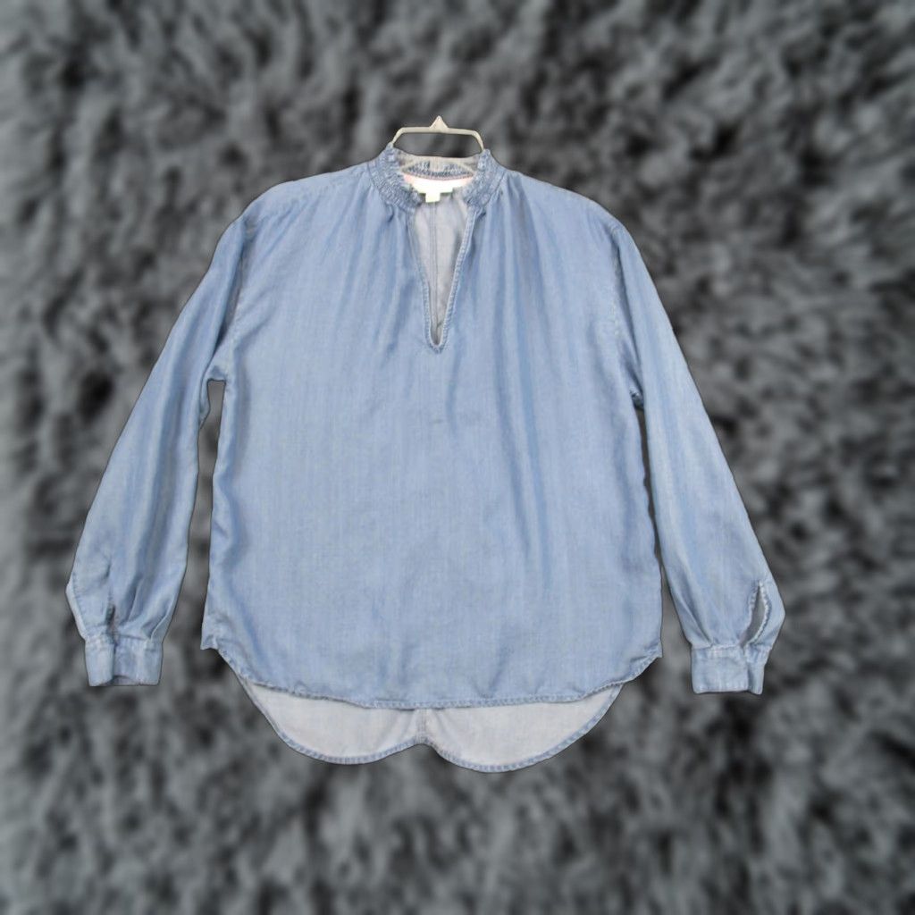 Vintage ON-34TH Blouse Womens Small Blue Tunic Lyocell Long Sleeve V-Neck Relaxed Top Size S / US 4 / IT 40 - 1 Thumbnail