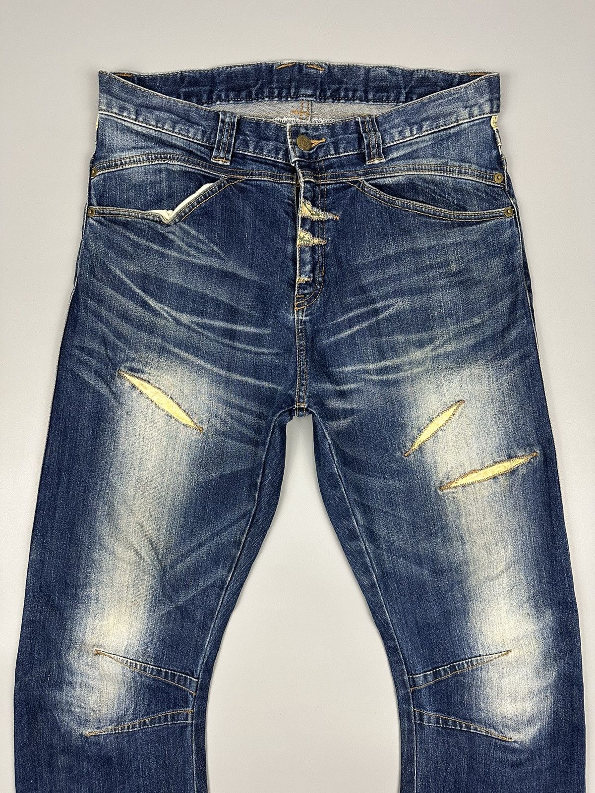 If Six Was Nine × PPFM Distressed PPFM Curve Leg Sashiko Boro Denim Size US 33 - 6 Thumbnail