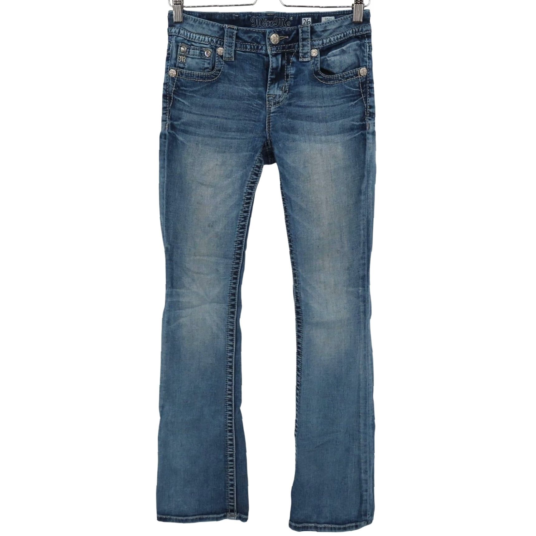 Miss Me Miss Me Chloe Boot Jeans Bootcut 26 Women Blue Denim Distressed 5-Pocket Pockets Cotton Blend Leather? (No) Size 26" / US 2 / IT 38 - 2 Thumbnail