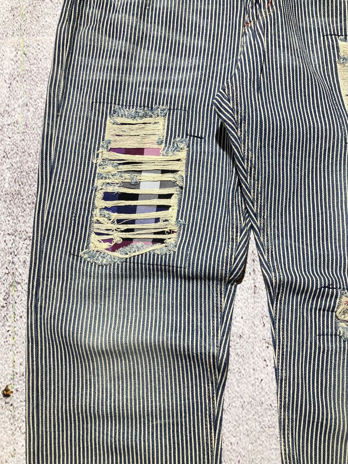Japanese Brand 2000s Japanese Brand Double Waist Ripped Striped Pants Size US 29 - 5 Thumbnail