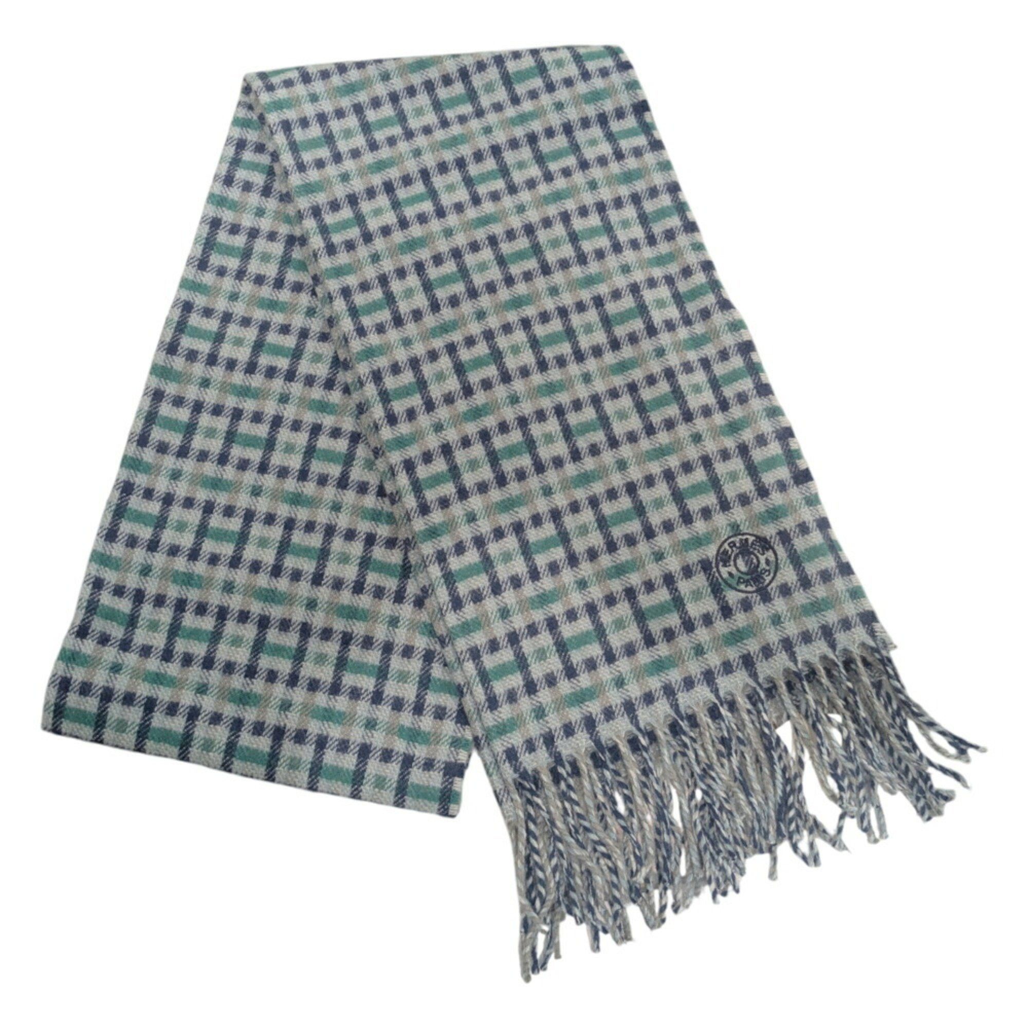 Hermes HERMES Scarf/Muffler H Ecosse Cashmere Check Pattern Green Blue Women's Men's Size ONE SIZE - 1 Thumbnail