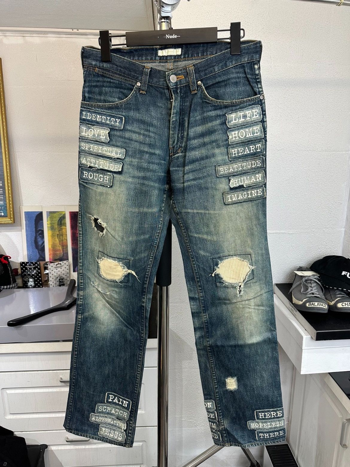 image of Number N Ine Number Nine Patched Jeans Size 2 in Denim, Men's