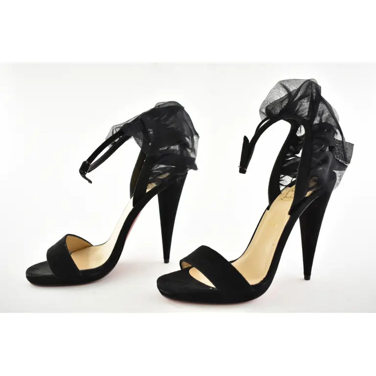 Christian Louboutin Jacqueline De 120 Black Suede Ankle Strap Cone Heel Pump 37 Size US 7 / IT 37 - 10 Thumbnail