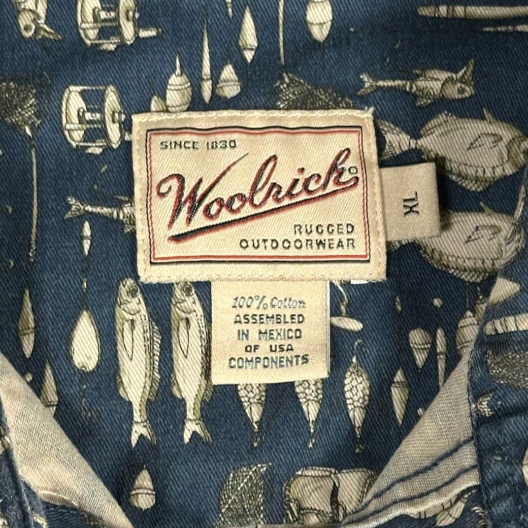 Vintage VINTAGE Woolrich Shirt Blue Fishing Tackle Reel Button-Up Adult XL Short Sleeve Mens Size US XL / EU 56 / 4 - 4 Thumbnail