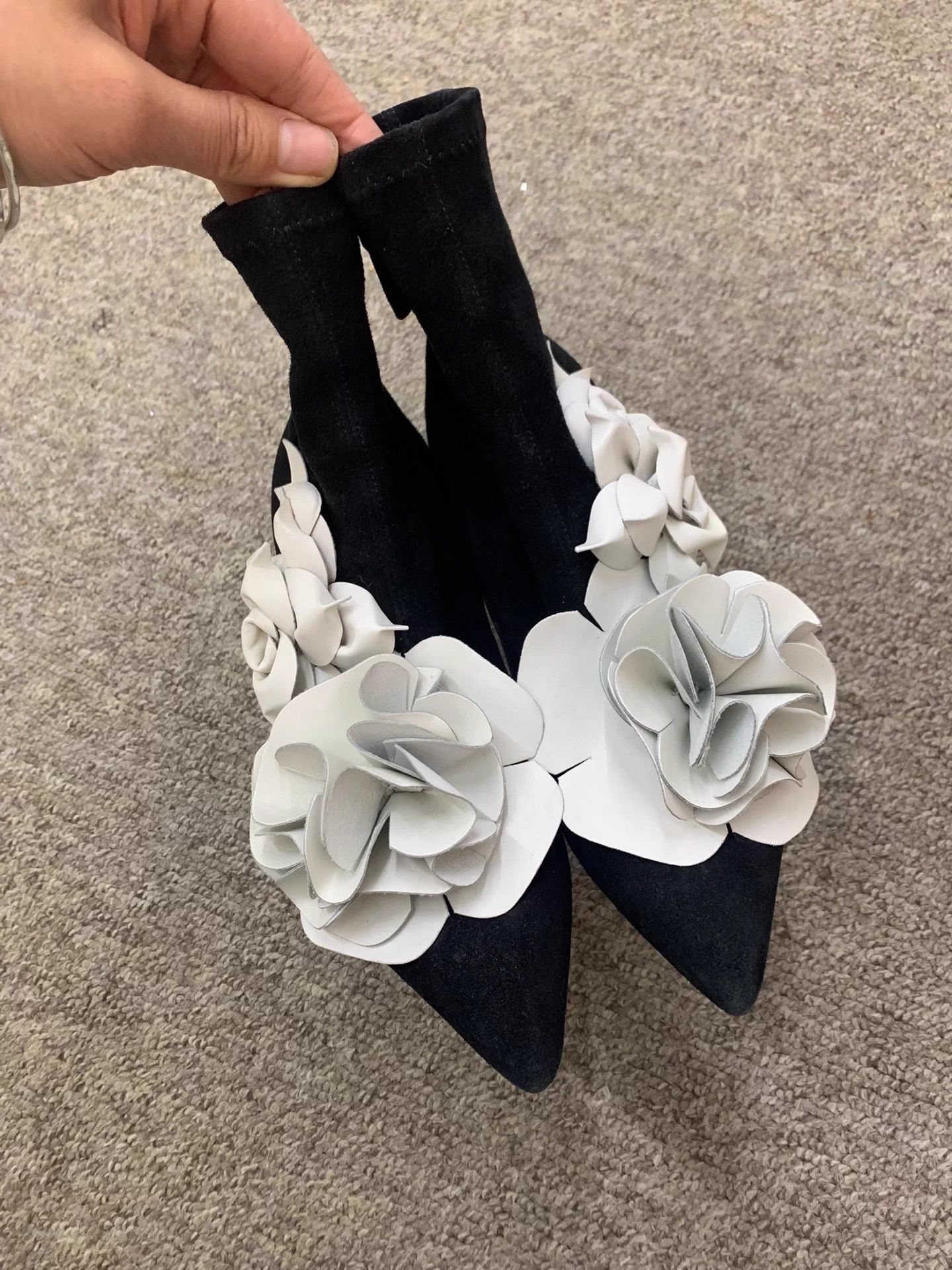 Sophia Webster Sophia Webster Black White Floral Heeled Boots 37 Size US 6 / IT 36 - 1 Thumbnail