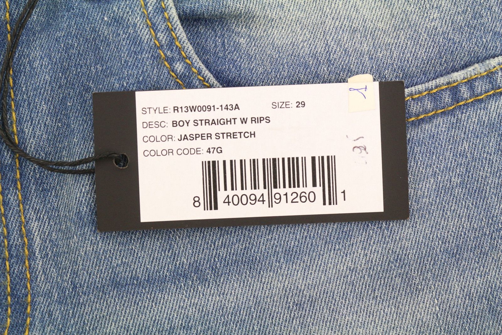 R13 BOY STRAIGHT W RIPS 29 Jasper Stretch Low Rise Faded 87166 Size 29" - 8 Thumbnail
