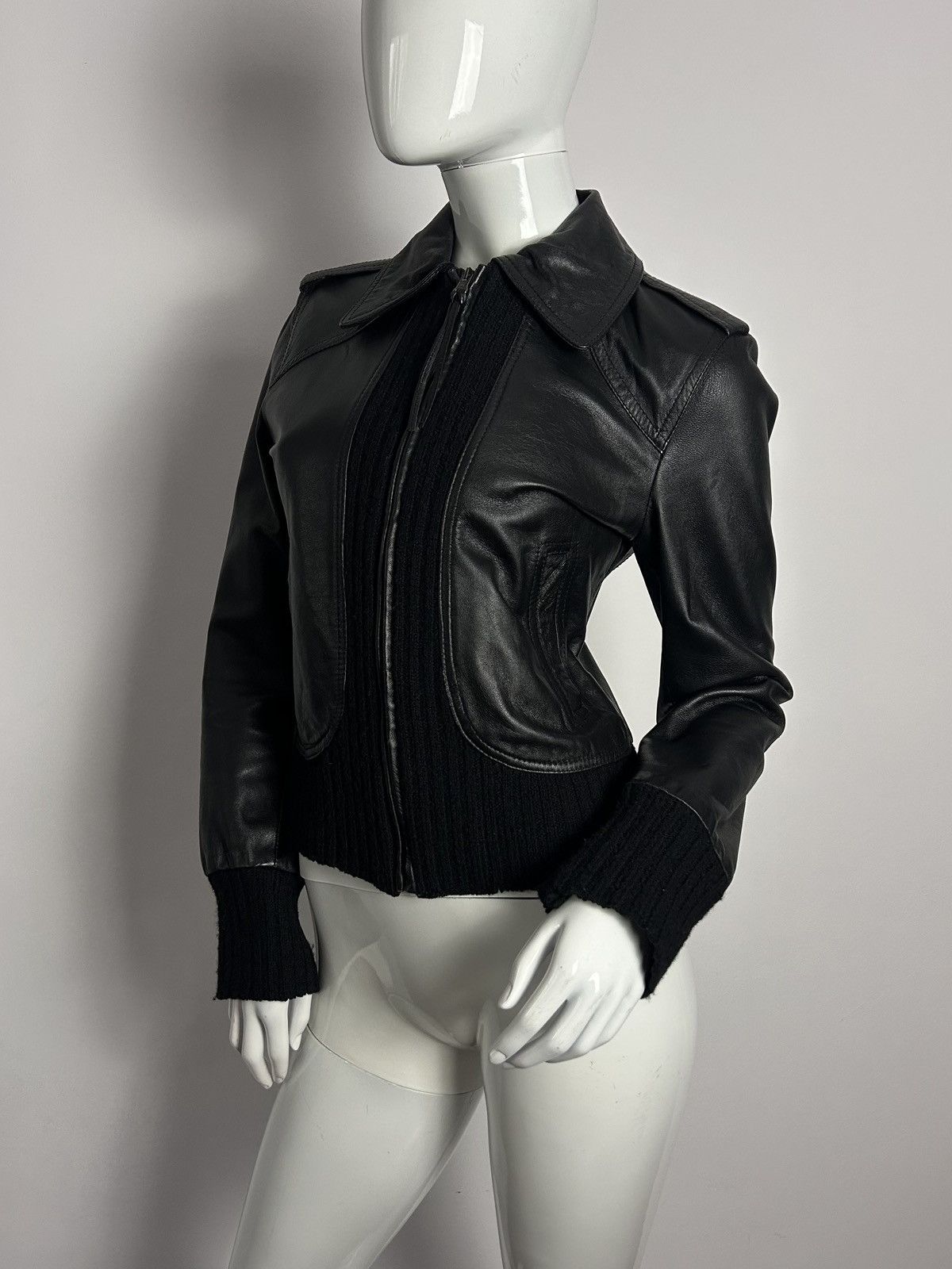 Other French designed vintage black knitted leather bomber jacket Size S / US 4 / IT 40 - 2 Thumbnail