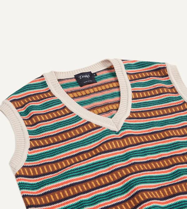 Drake o1tko10825 Stripe V-Neck Vest in Multicolor Size US L / EU 52-54 / 3 - 3 Thumbnail
