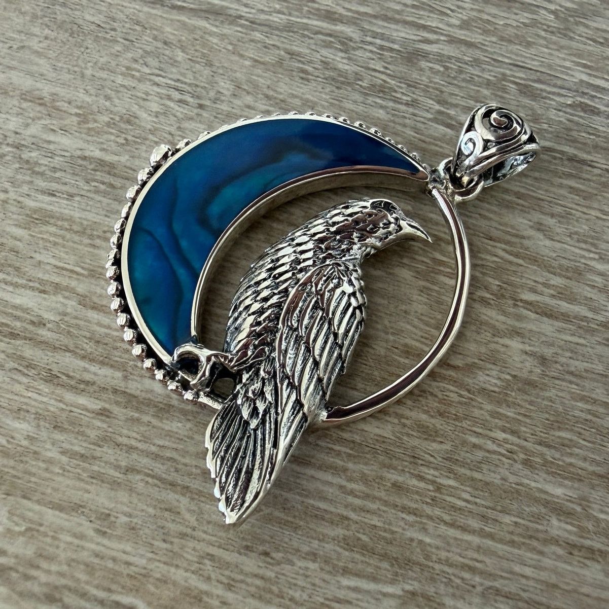 Other Raven in Crescent Moon Pendant 925 Sterling Silver Size ONE SIZE - 1 Thumbnail