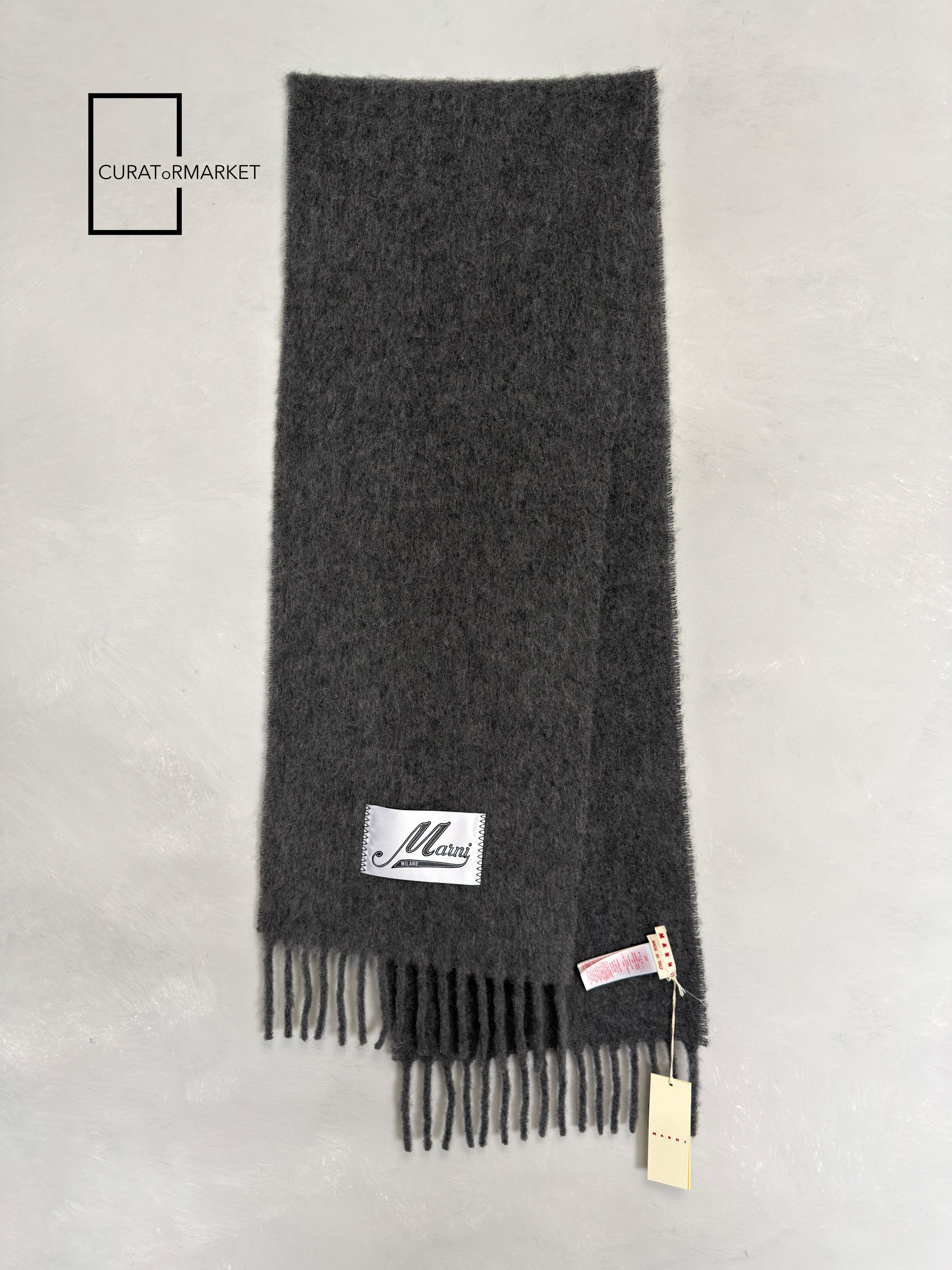 Marni Embroidered Logo Alpaca Felted Wool Classic Gray Scarf FW25 Size ONE SIZE - 1 Thumbnail