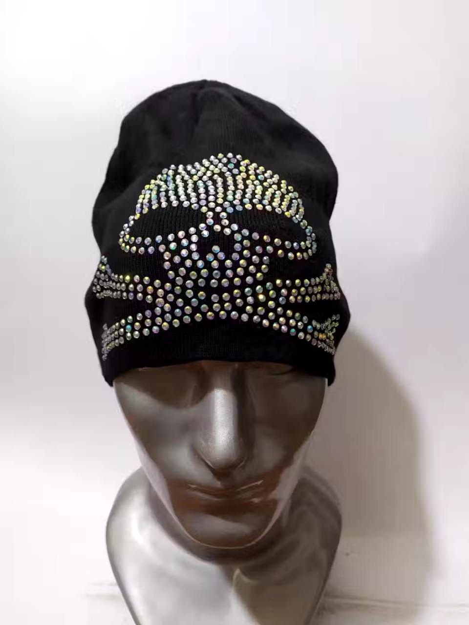 image of Avant Garde Unknown Skeleton Skull Sparkling Punk Bondage Design Hat in Black, Men's