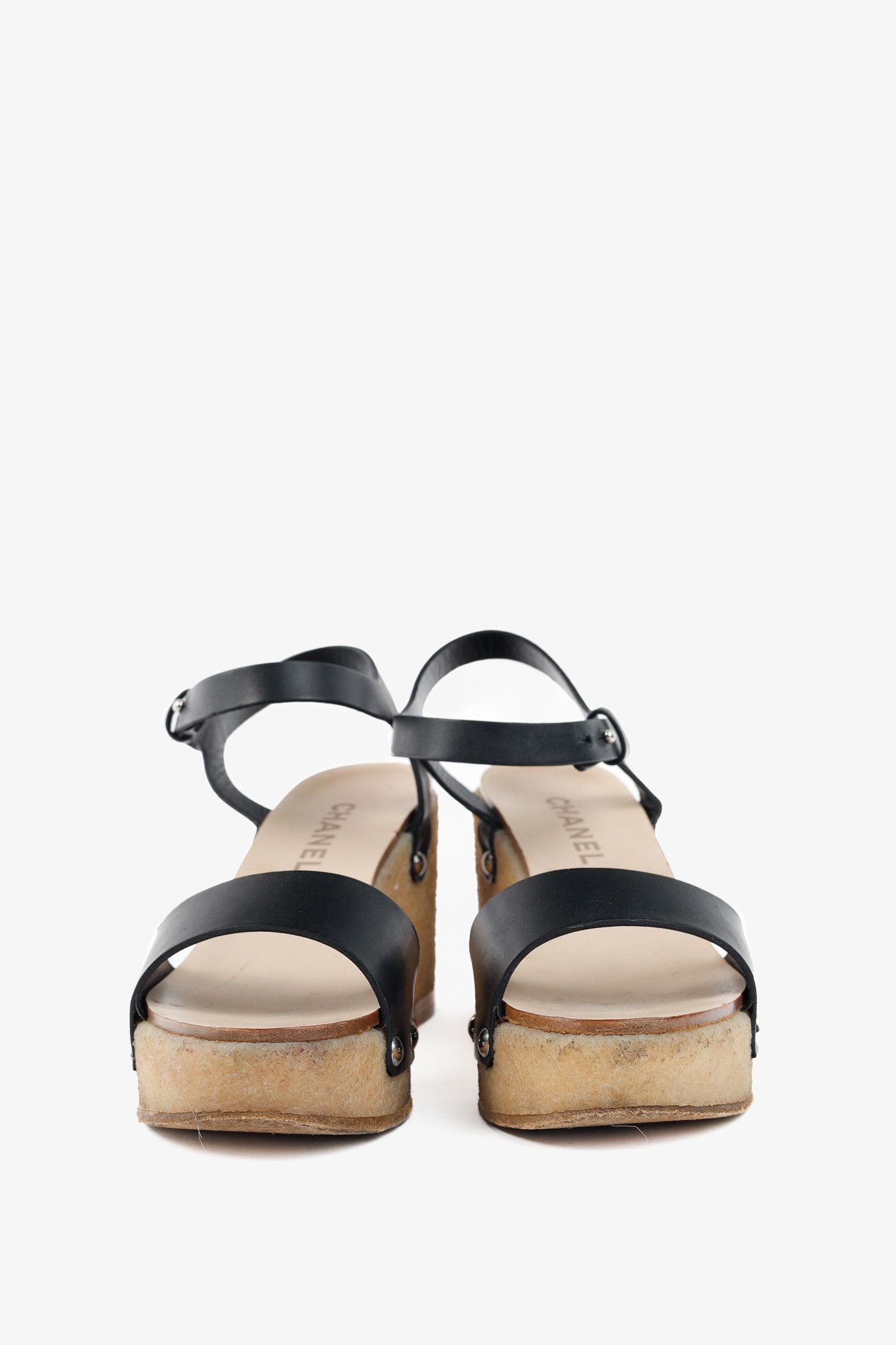 Chanel Chanel Black Leather Platform Wedge Sandals Size US 4 / IT 34 - 2 Thumbnail