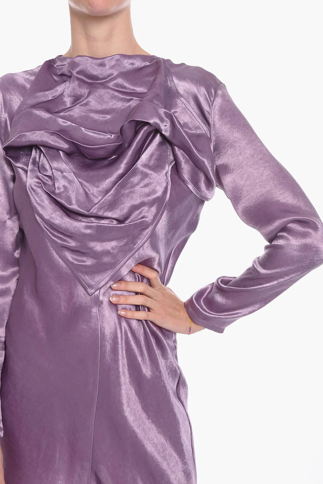 Bottega Veneta og1mm0426 Satin Midi Dress in Purple Size XS / US 0-2 / IT 36-38 - 3 Thumbnail
