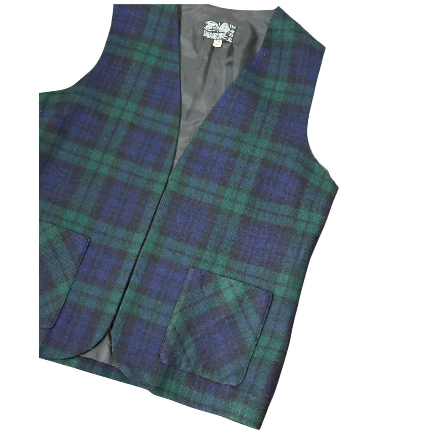 Vintage Vtg Plaid Green wool open front pocketed vest lined medium Size M / US 6-8 / IT 42-44 - 9 Thumbnail