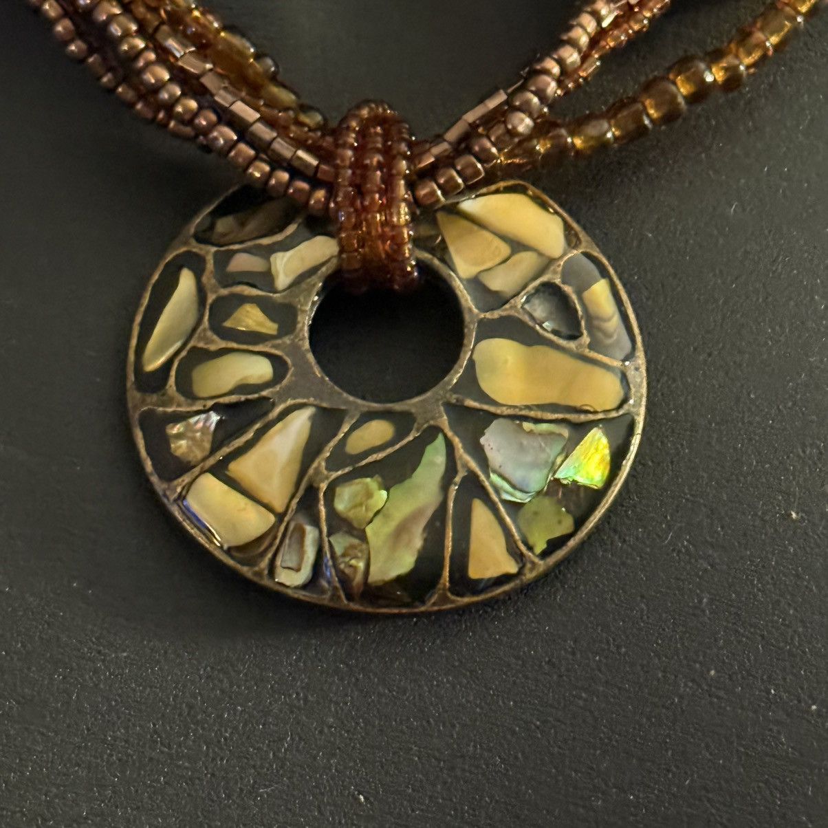 Other Multi strand seed bead mosaic abalone pendant necklace Size ONE SIZE - 3 Thumbnail