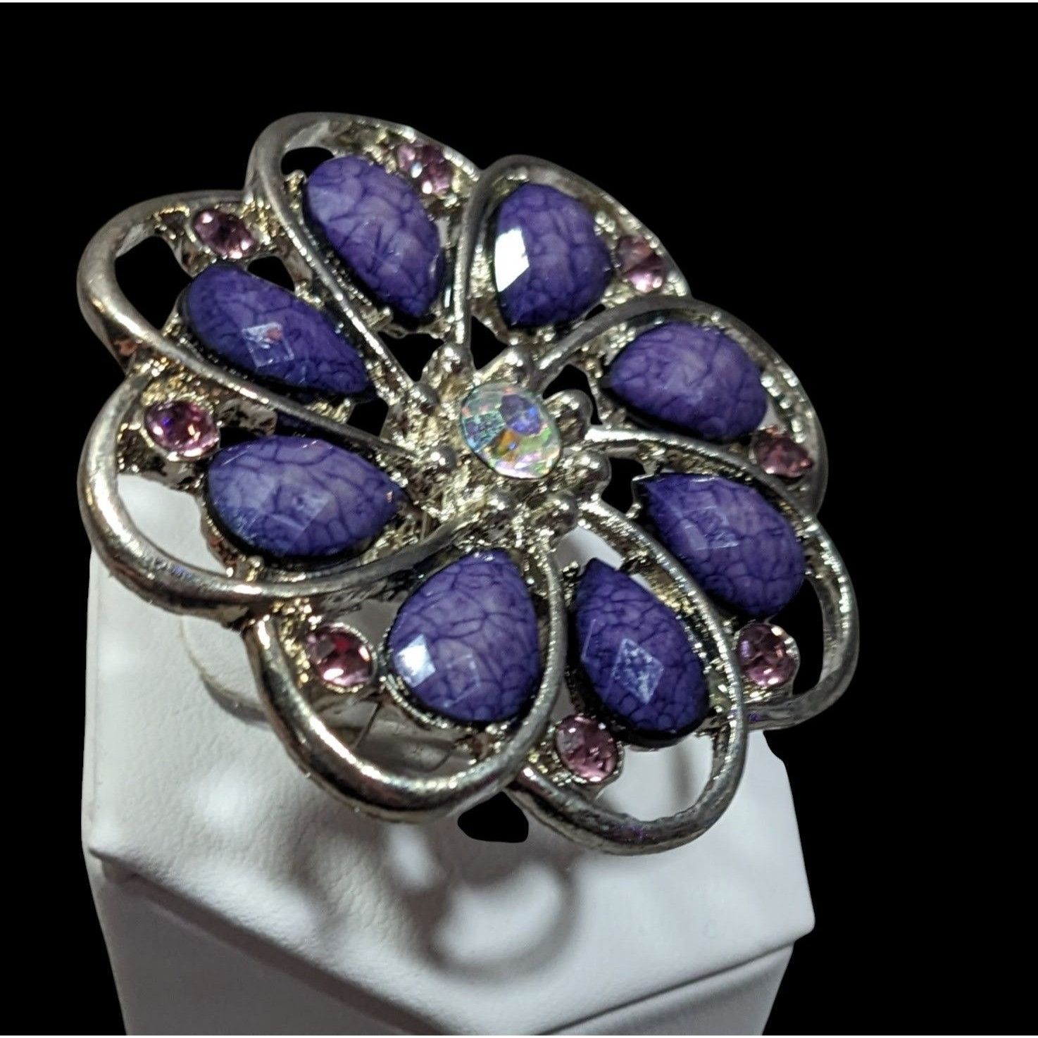 Other Fairycore Floral Gemmed Purple And Silver Tone Adjustable Ri Size ONE SIZE - 5 Thumbnail
