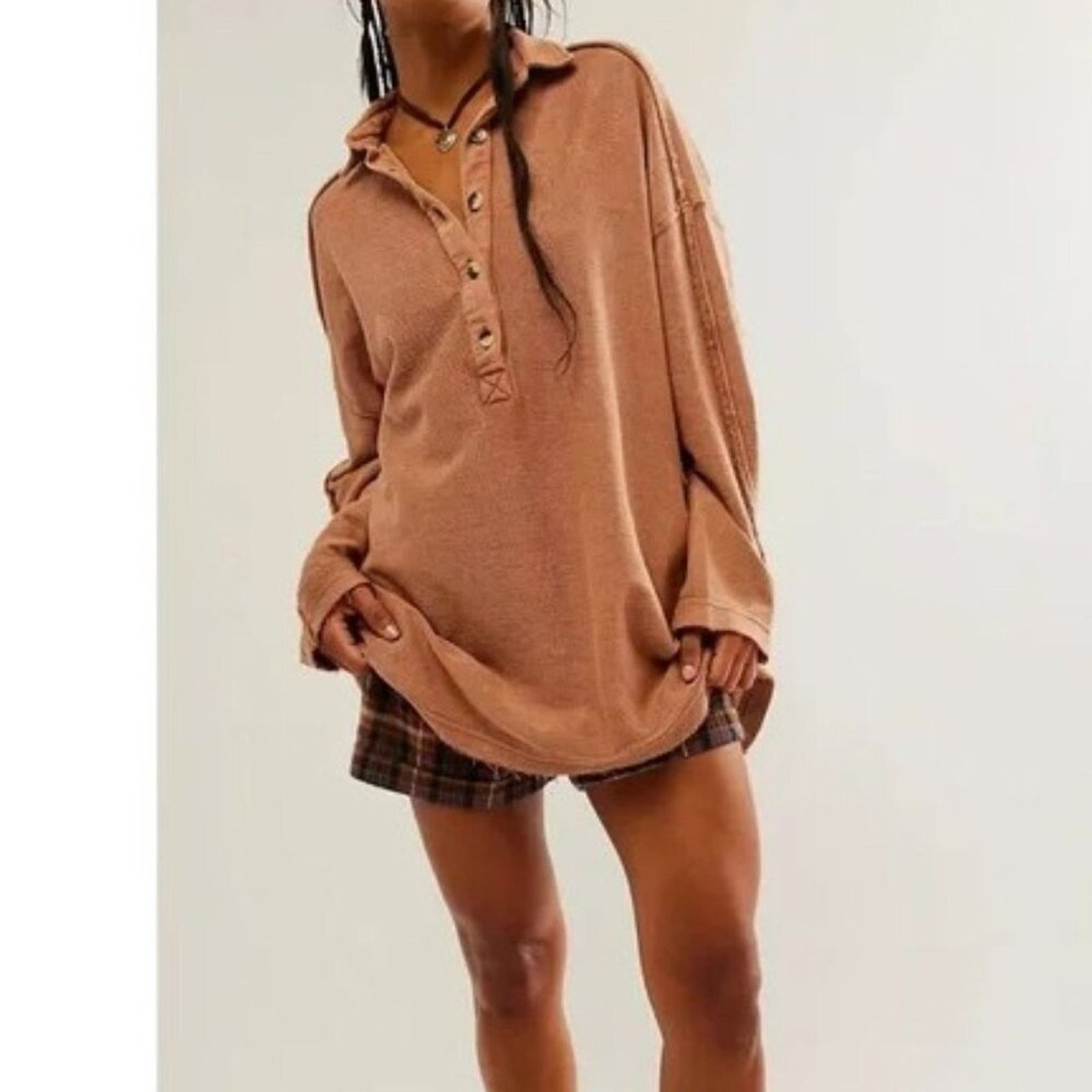 Free People Free People Brand XS Antique Oak Brown Willow Polo Tunic Size XS / US 0-2 / IT 36-38 - 2 Thumbnail