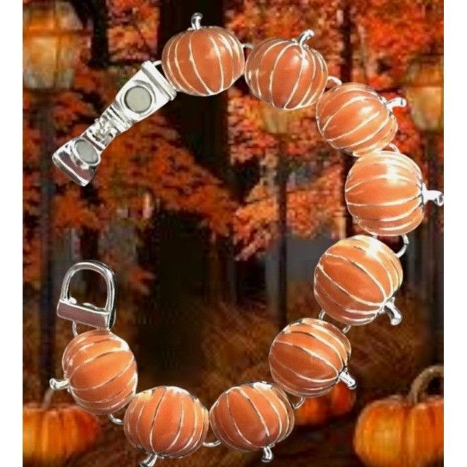 Handmade Pumpkin Bracelet Magnetic Closure New Thanksgiving Fall Jewe Size ONE SIZE - 5 Thumbnail