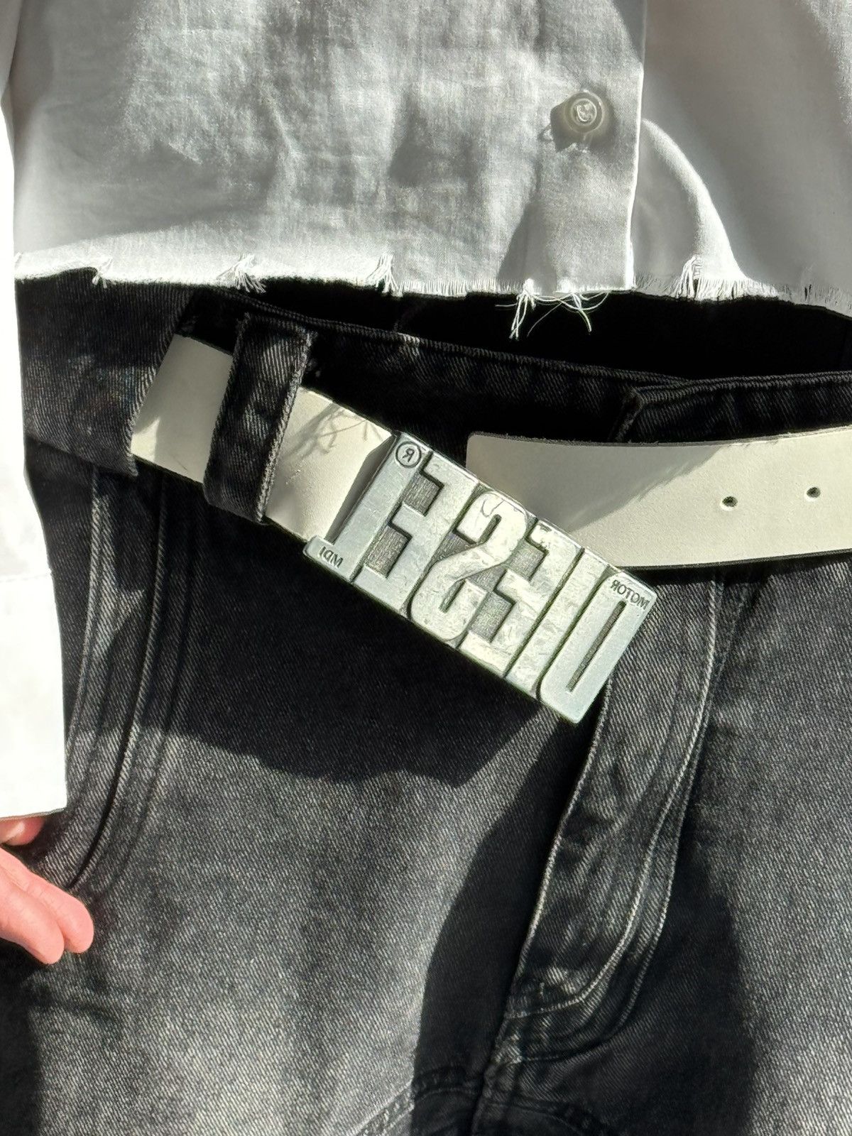 Diesel Archive Diesel Industry Metal Logo Belt White Leather Y2K Size ONE SIZE - 14 Thumbnail