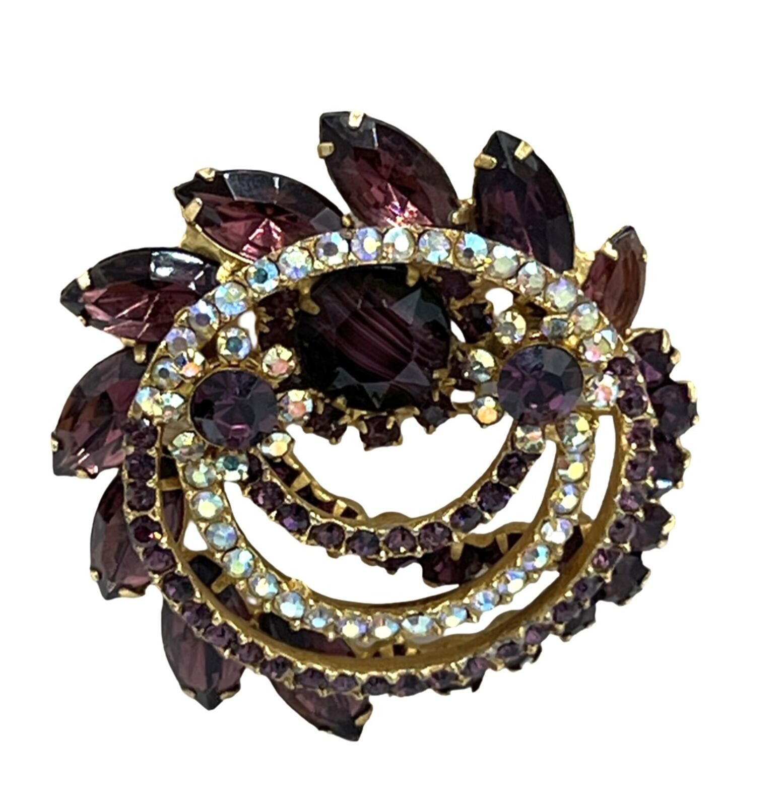 Alexander Julian Juliana Purple Aurora Borealis Rhinestone Wreath Brooch Size ONE SIZE - 1 Thumbnail