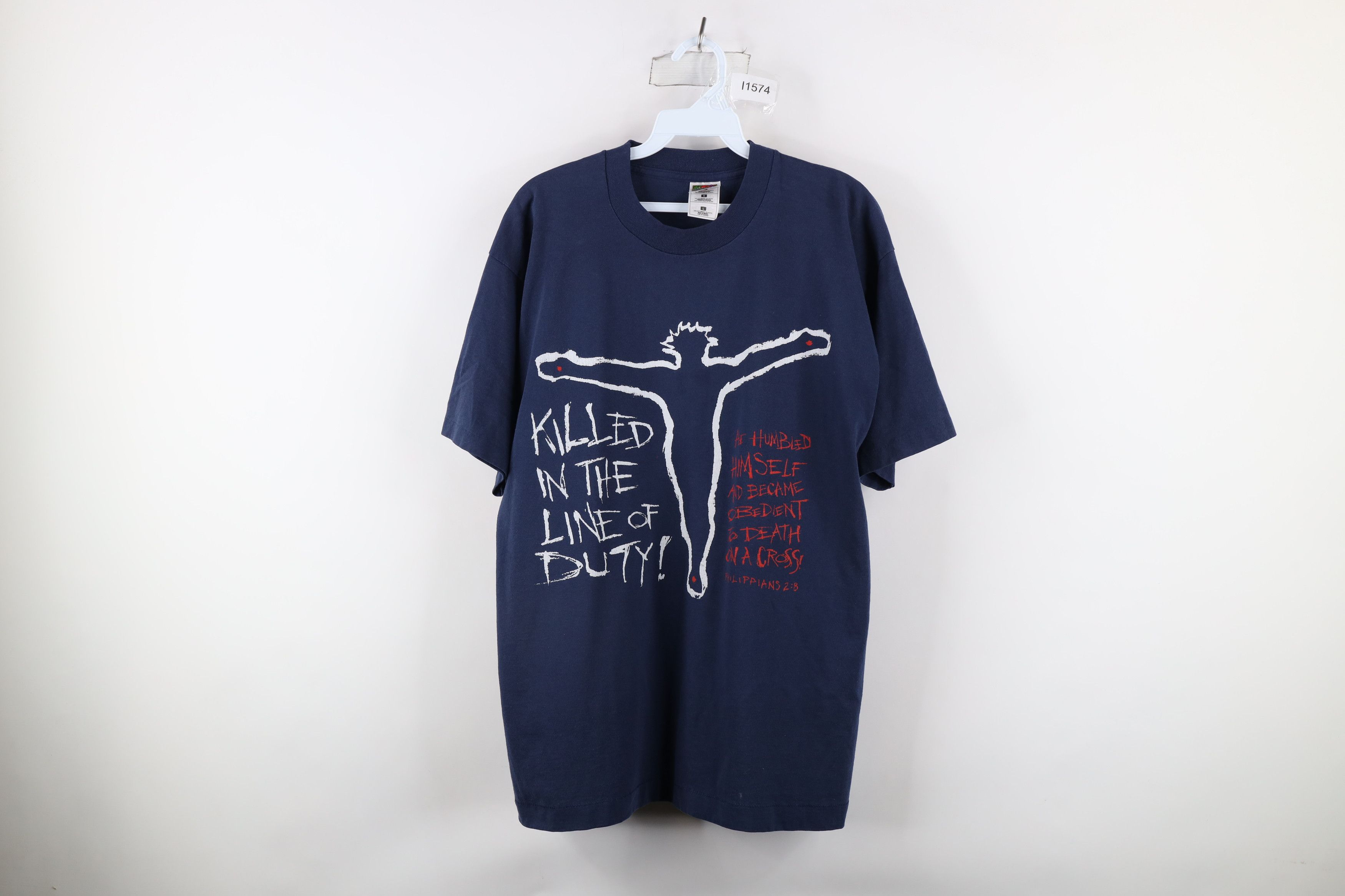 Vintage Vintage 90s Jesus Killed In the Line of Duty T-Shirt Size US L / EU 52-54 / 3 - 1 Thumbnail