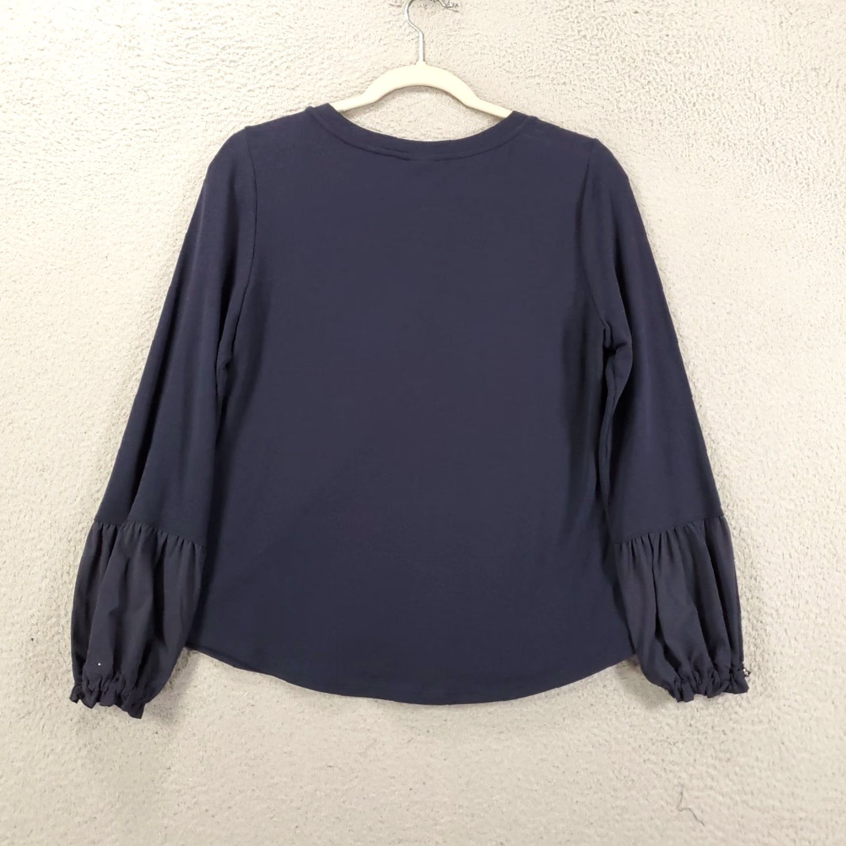 Vintage Chico's Blouse Shirt Womens Small Navy Blue Long Sleeve Stretch Top Chicos Zenergy Casual Party/Cocktail Travel Knit Cotton Blend Modal Spandex Size S / US 4 / IT 40 - 7 Thumbnail