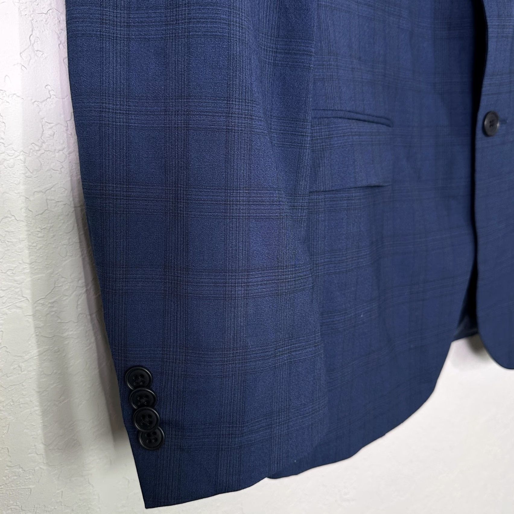 John Varvatos John Varvatos Blazer Mens 40 Blue Plaid Wool Two Button Slim Fit Size 40R - 4 Thumbnail