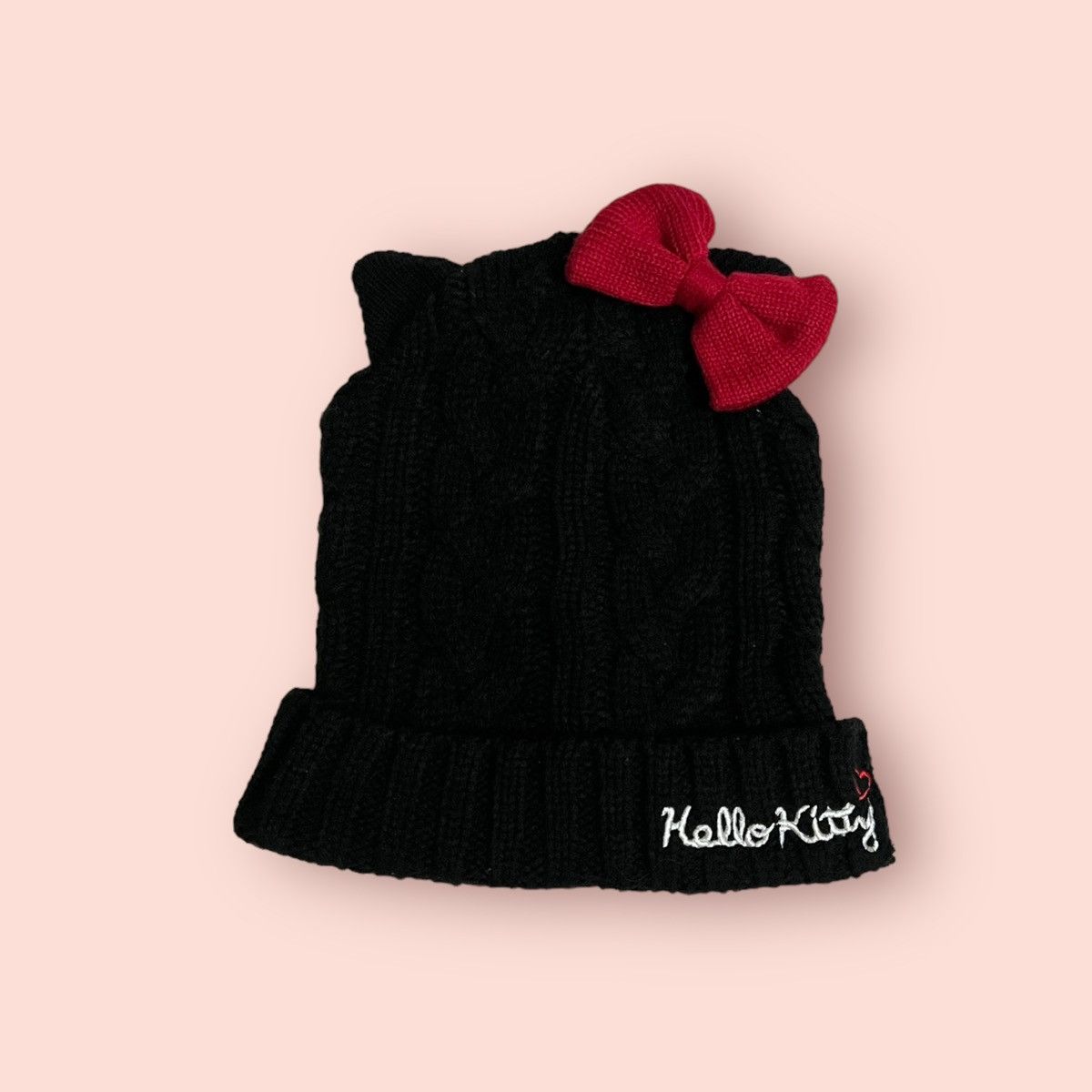 Anime × Cartoon Network × Japanese Brand RARE HELLO KITTY CAT EARS RED RIBBON KNITTED BEANIE Size ONE SIZE - 17 Thumbnail