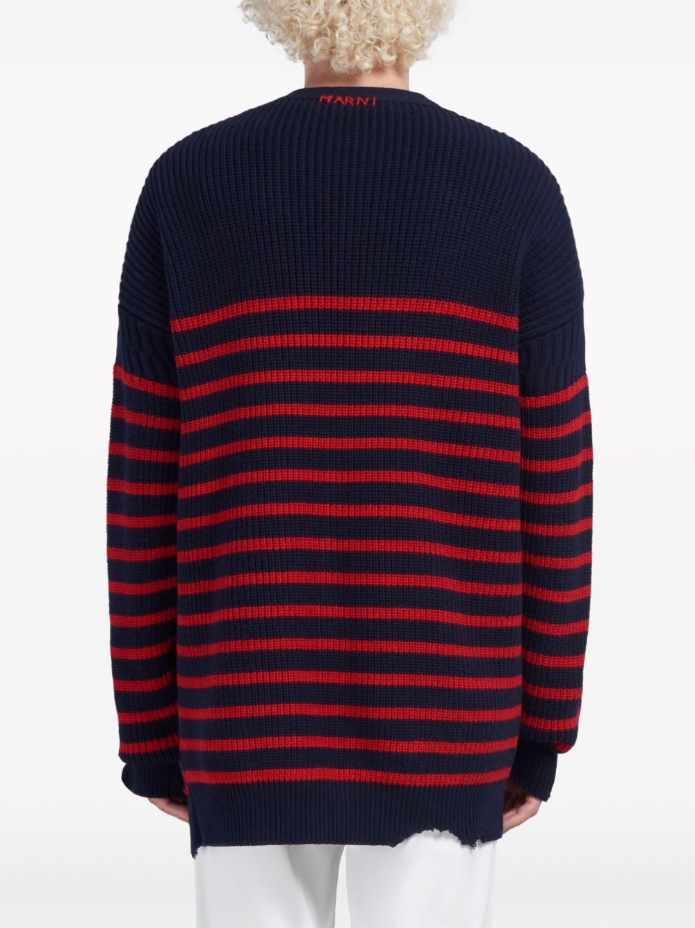 Marni o1w1db10125 Striped V-Neck Cardigan in Red/Black Size US L / EU 52-54 / 3 - 2 Thumbnail