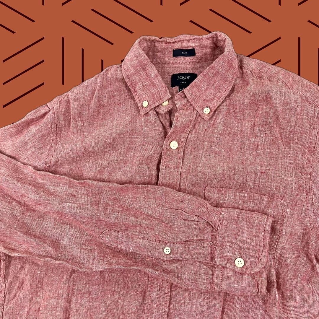 J.Crew J. CREW Shirt Men Small Slim Fit Button-Down Long Sleeve Preppy Summer Old Money Red Linen Button-Up Solid Casual, Workwear Mens S Size US S / EU 44-46 / 1 - 1 Thumbnail