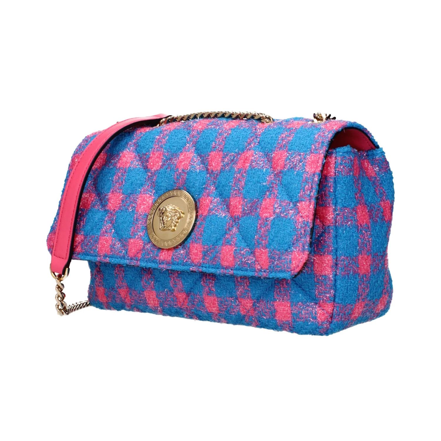 Versace VERSACE La Medusa pink blue tweed chain strap shoulder bag Size ONE SIZE - 1 Thumbnail