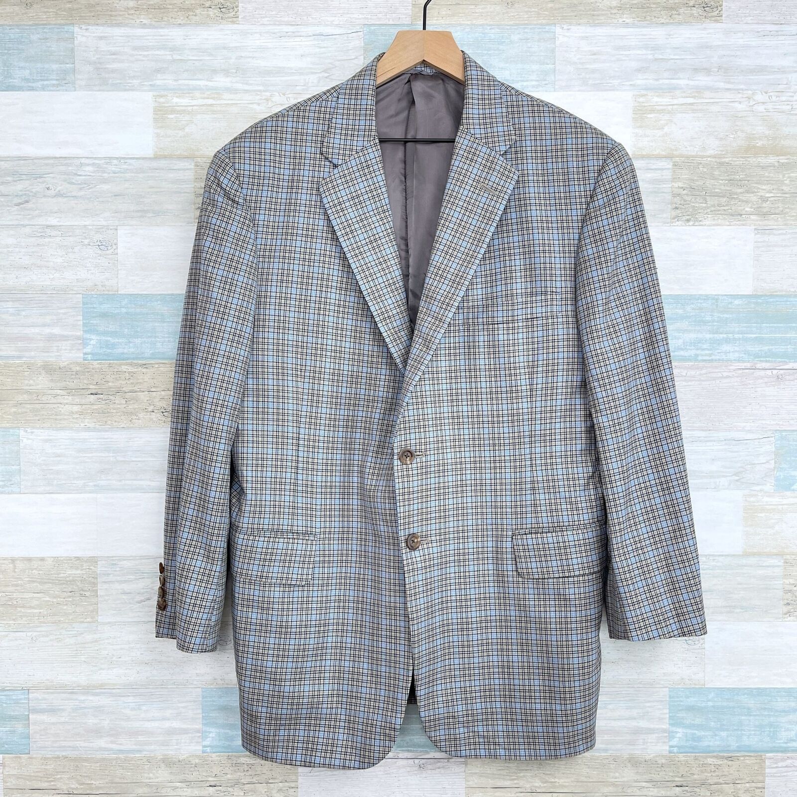 Hickey Freeman Hickey Freeman Plaid Sport Coat Gray Blue Wool Mens 40R Size 40R - 1 Thumbnail