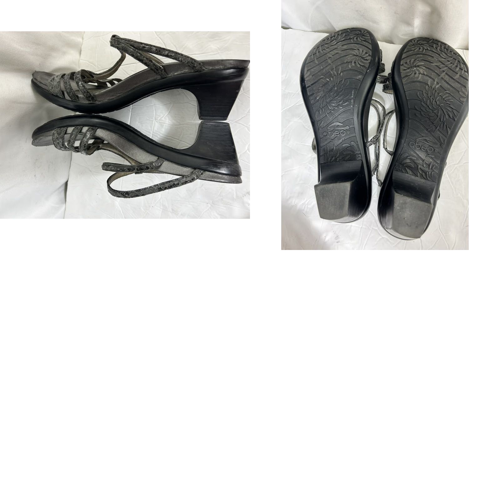 Vintage Abeo Platform Wedge Heels Black Snakeskin T-Strap Slip-On Womens Size 8 Sandals Size US 6 / IT 36 - 9 Thumbnail
