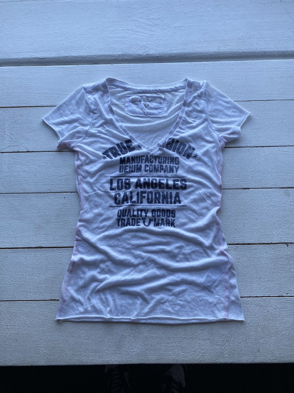 True Religion × Vintage 🔥Sexy True Religion Womens T Shirt V Neck Logo Small Top Size S / US 4 / IT 40 - 1 Thumbnail