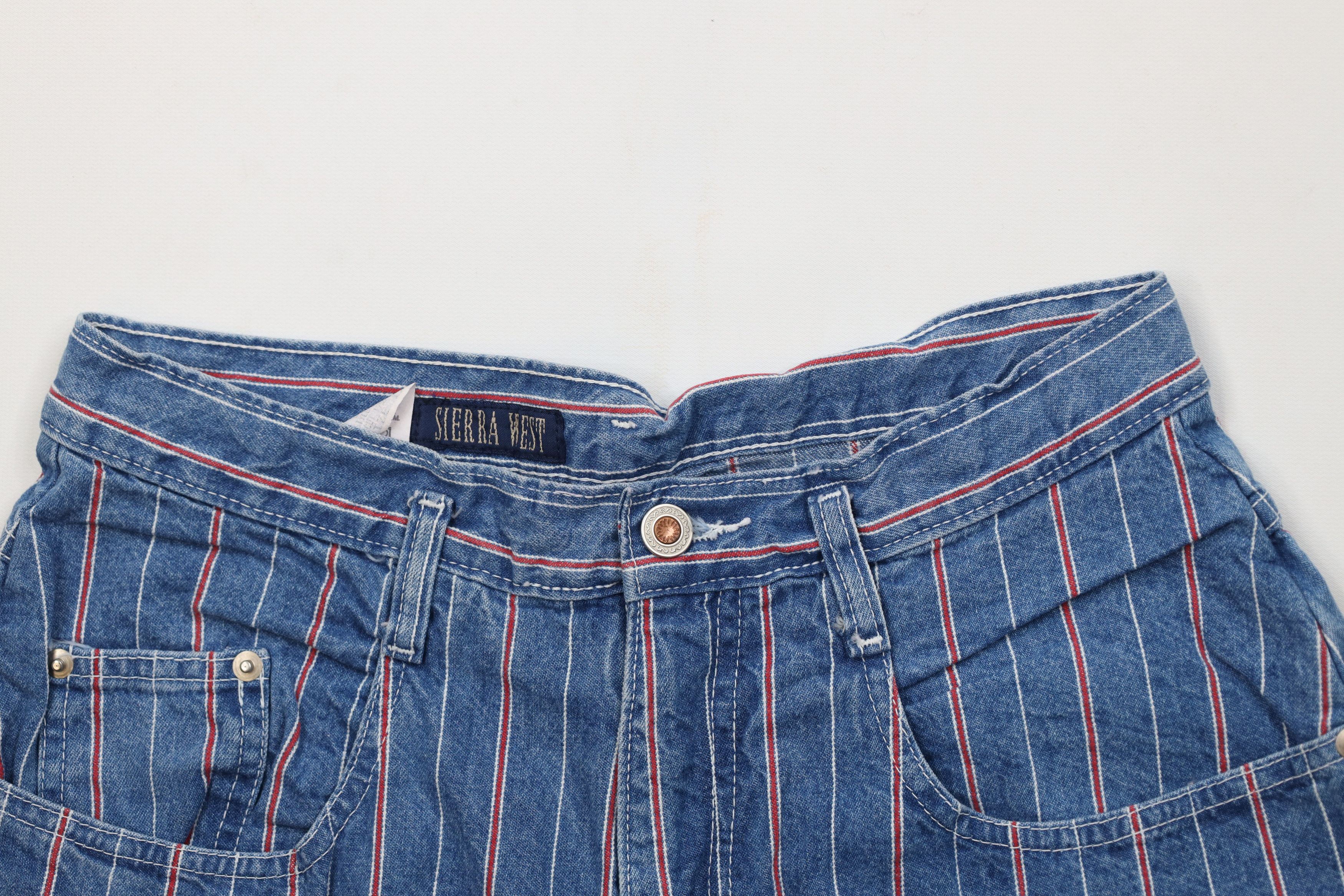 Vintage Vintage 90s Streetwear Cuffed Striped Denim Jean Shorts Size 34" / US 12 / IT 48 - 2 Thumbnail