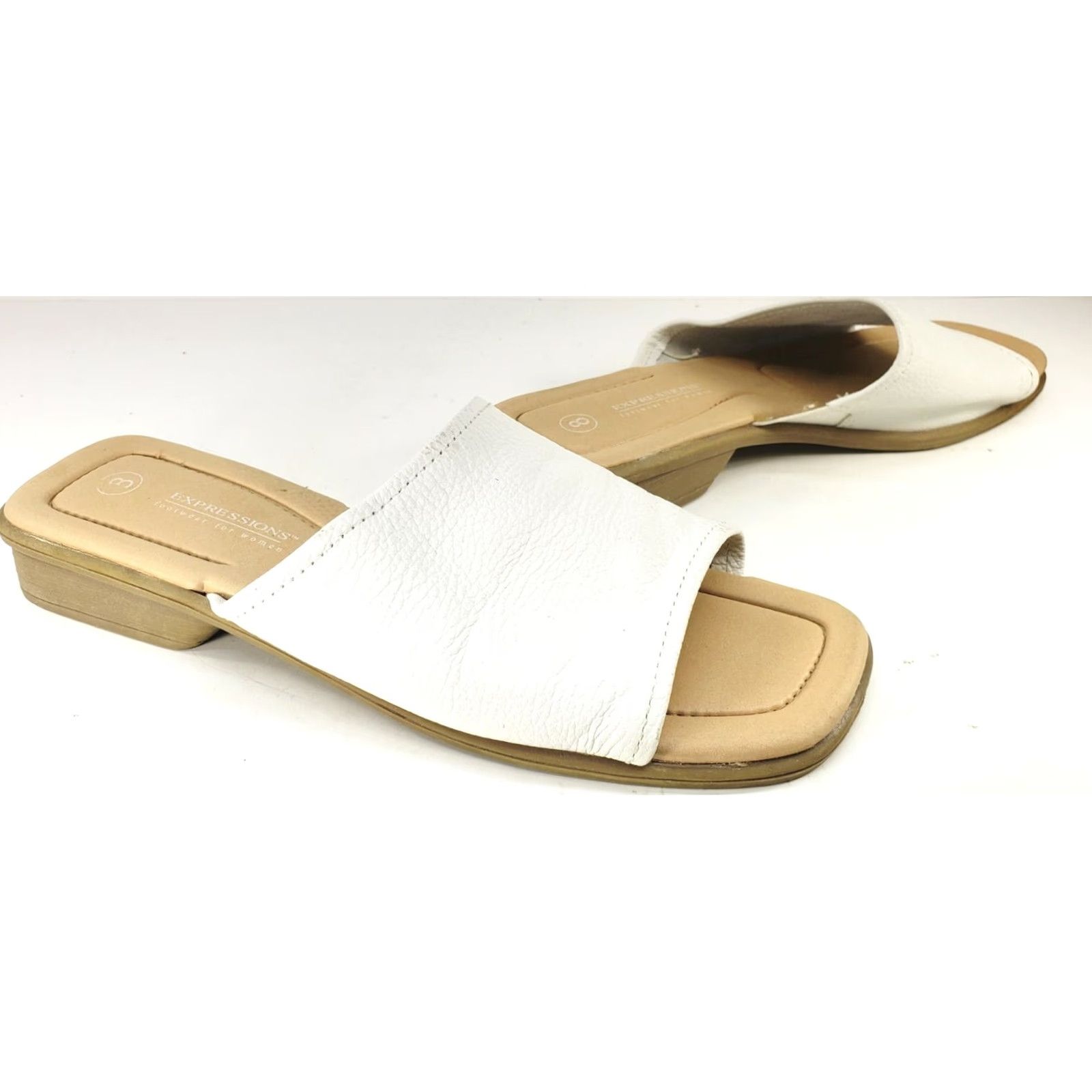 Vintage Expressions Womens 8M White Leather Single Crossover Slide Square Toe Sandals Size US 8 / IT 38 - 2 Thumbnail
