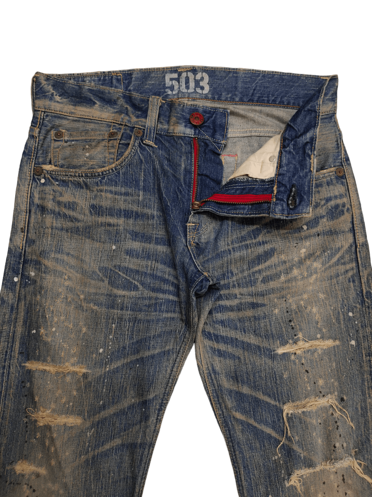 Le Grande Bleu (L.G.B.) Flare Jeans Edwin Blue Trip Clawmark Distress Faded Bootcut Size US 32 / EU 48 - 9 Thumbnail